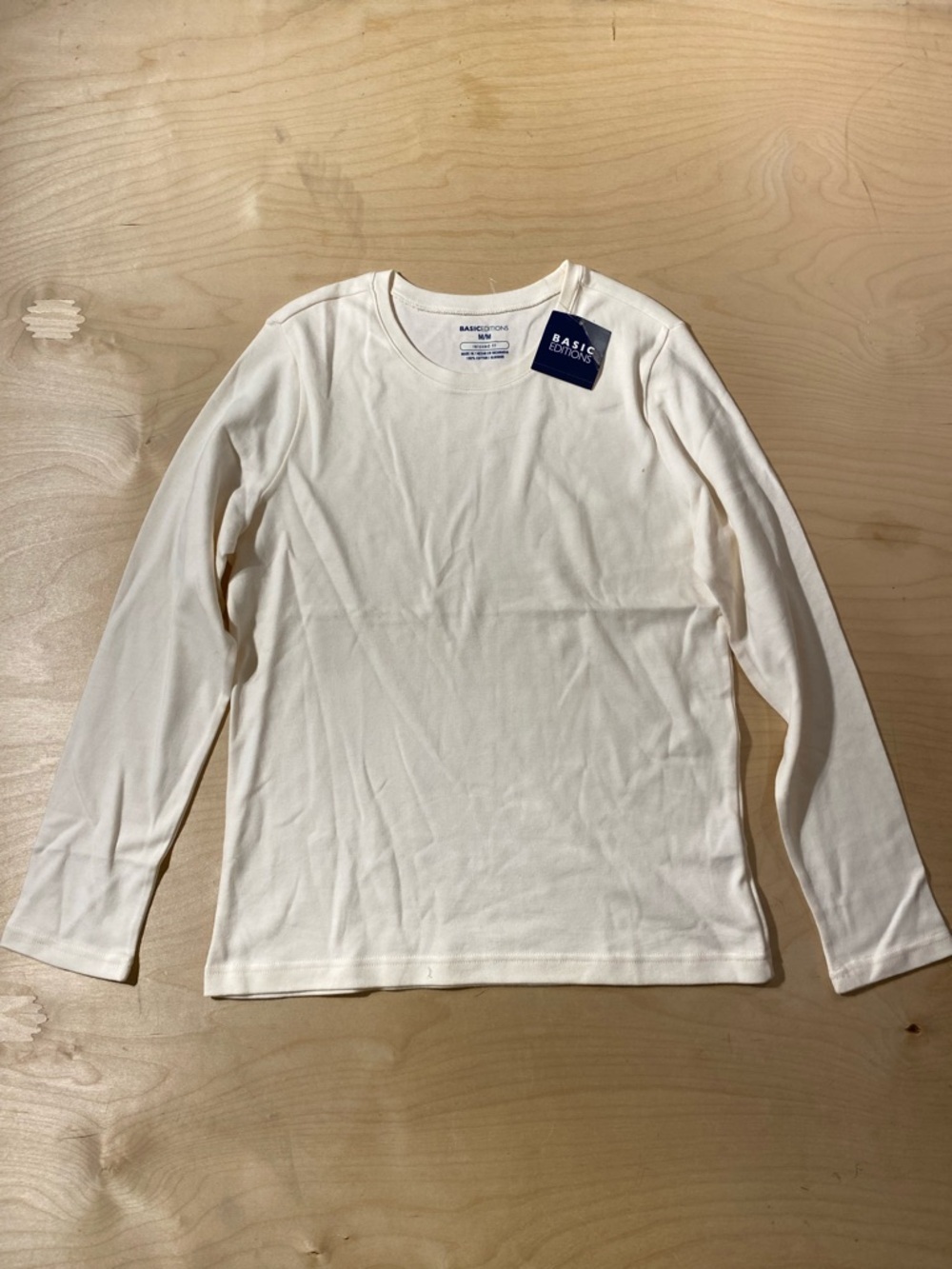 Basic Editions Long Sleeve Crew Neck Shirt - Off White Medium (RF)